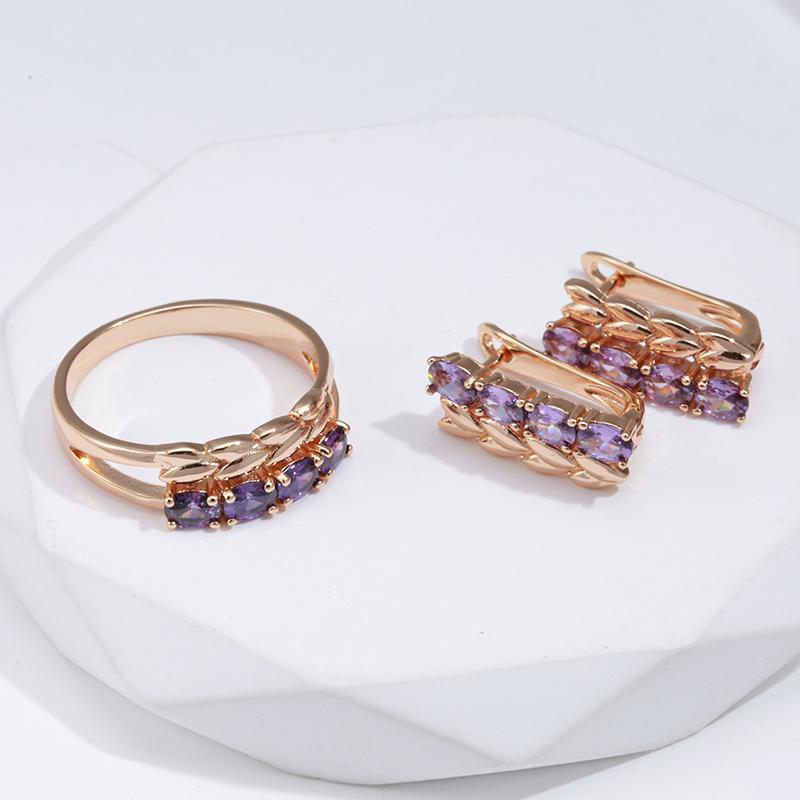 Роскошные кольца Kinel со сверкающим фиолетовым цирконом для женщин, модные ювелирные украшения цвета розового золота