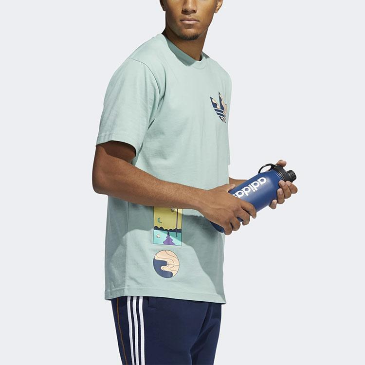 Adidas Originals Trefoil Surreal Summer Printed Knit Breathable Crew Neck T-Shirt Men Tops Grey-Green GN3903