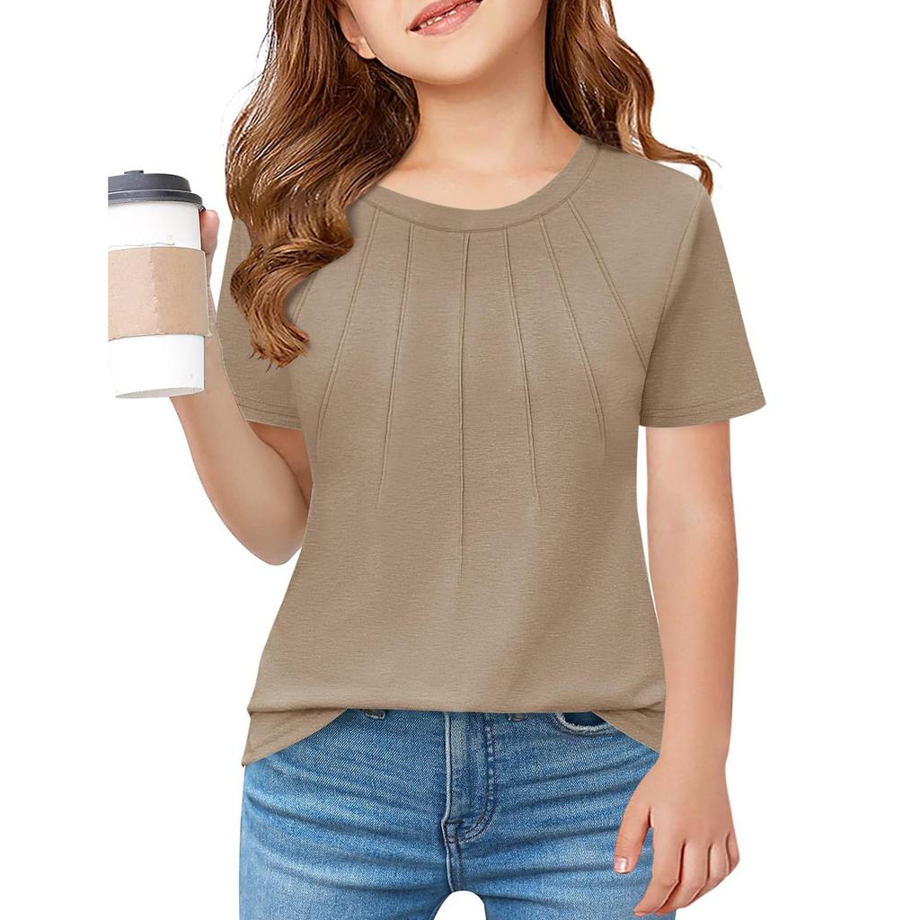 Children Fold A T-shirt Girl Summer Fashion Round Collar Jacket With Short Sleeves