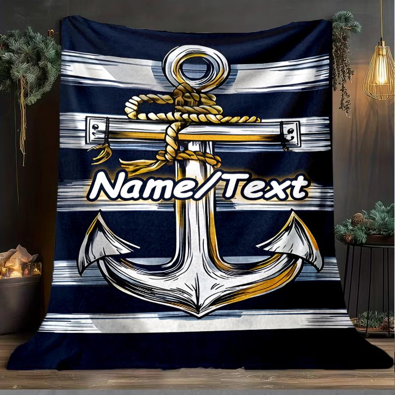 1PC Custom Name Nautical Anchor outdooor Flannel blankets Throw Blanket All-Season Throw Gift Bedspread for Couch, Bed, Camping Holiday Birthda