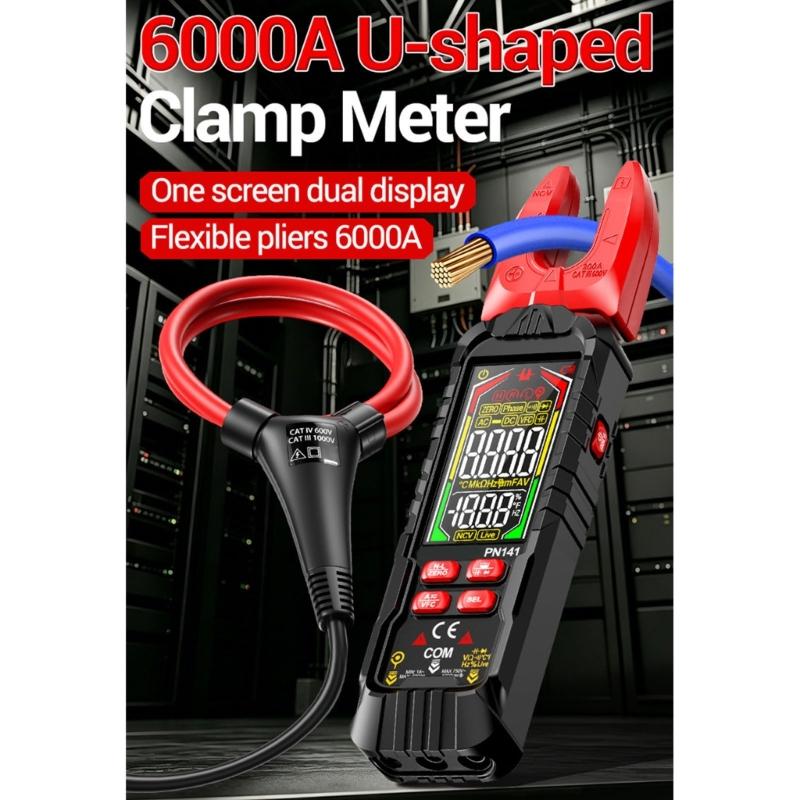 Electrical Reading Clamp Multimeter with Rotating Jaw Head, Reverse Color Display for Cabinet Service Use Tasks