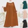 Modern Puff Sleeve Muslim Women's Robe: Spring/Autumn Solid Color Long Dress
