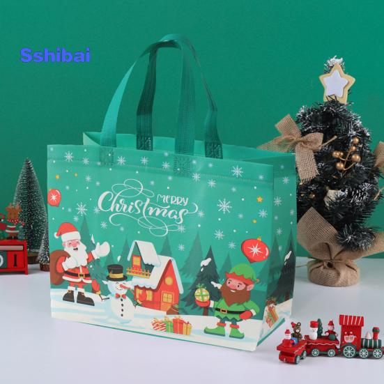 Рождественский подарочный пакет Санта-Клаус Снеговик Дизайн большой емкости с двойной ручкой из нетканого материала Подарочная упаковка для конфет