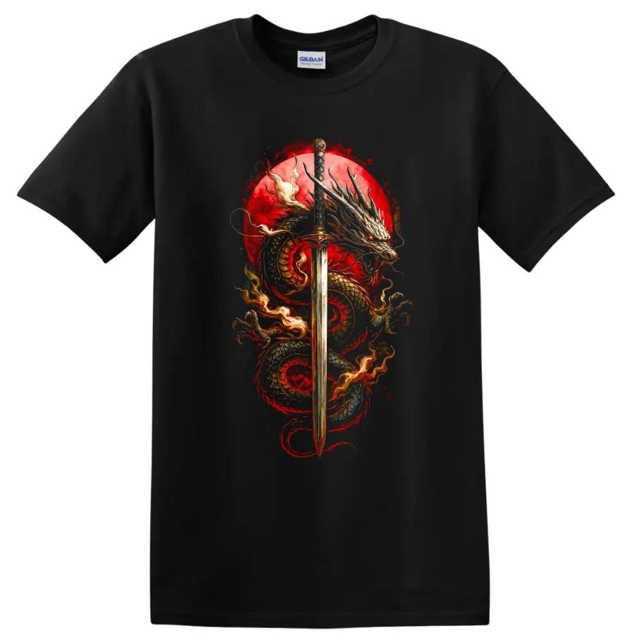 Dragon Sword Japanese Style T Shirt Fantasy Art Tee w/ Mythical Creature Design