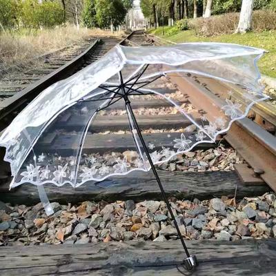 Прозрачный зонт для женщин, складной, летний цветочный стиль, белый зонт-знаменитость из интернета, лесной стиль, креативный студенческий, автоматический