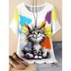 Cat Pattern Women's T-Shirt Casual Fashion Round Neck Short Sleeve Tops Animal Cat Printed Peplum OverSize Women's Clothing