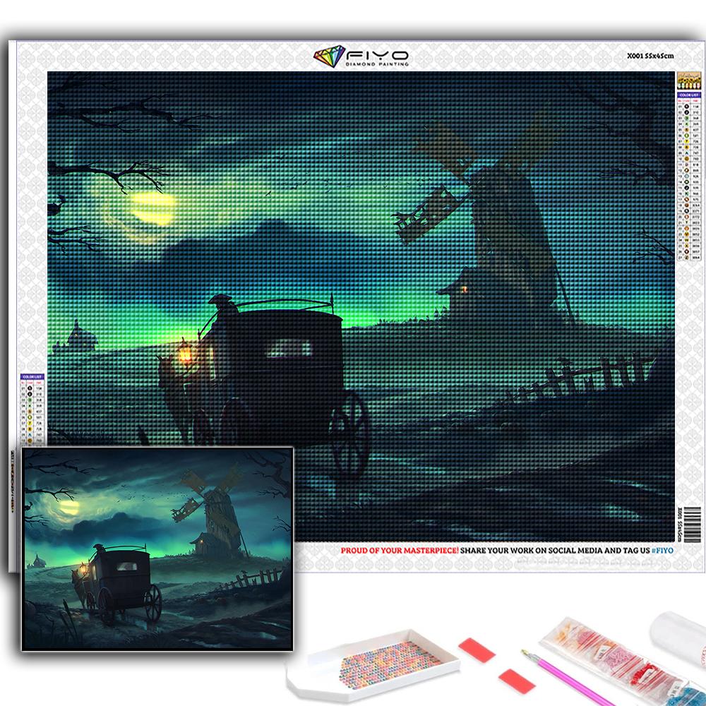 5D DIY Diamond Embroidery Halloween Scary Pumpkin And Castle Diamond Painting Mosaic Home Decoration