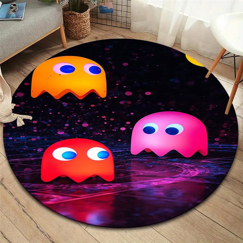 Круглый ковер Pac-Man, Ковер для гостиной, спальни, дивана, игровой комнаты, Нескользящий коврик для пола