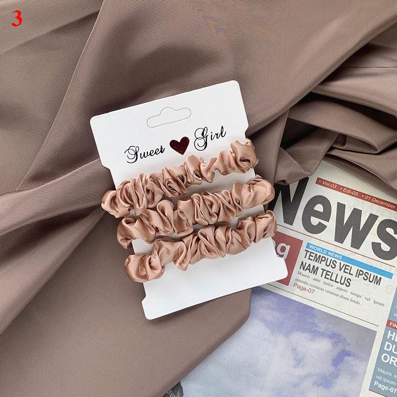 3Pcs/Set Silk Satin Solid Color Hair Ties Silky Scrunchies Set Women Simple Style Rubber Band Ponytail Holder Hair Accessories