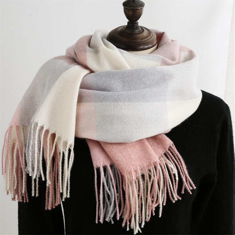 New Plaid Scarf for Women Japanese and Korean Sweet Imitation Cashmere Mid Length Colorful Plaid Scarf Shawl and Scarf