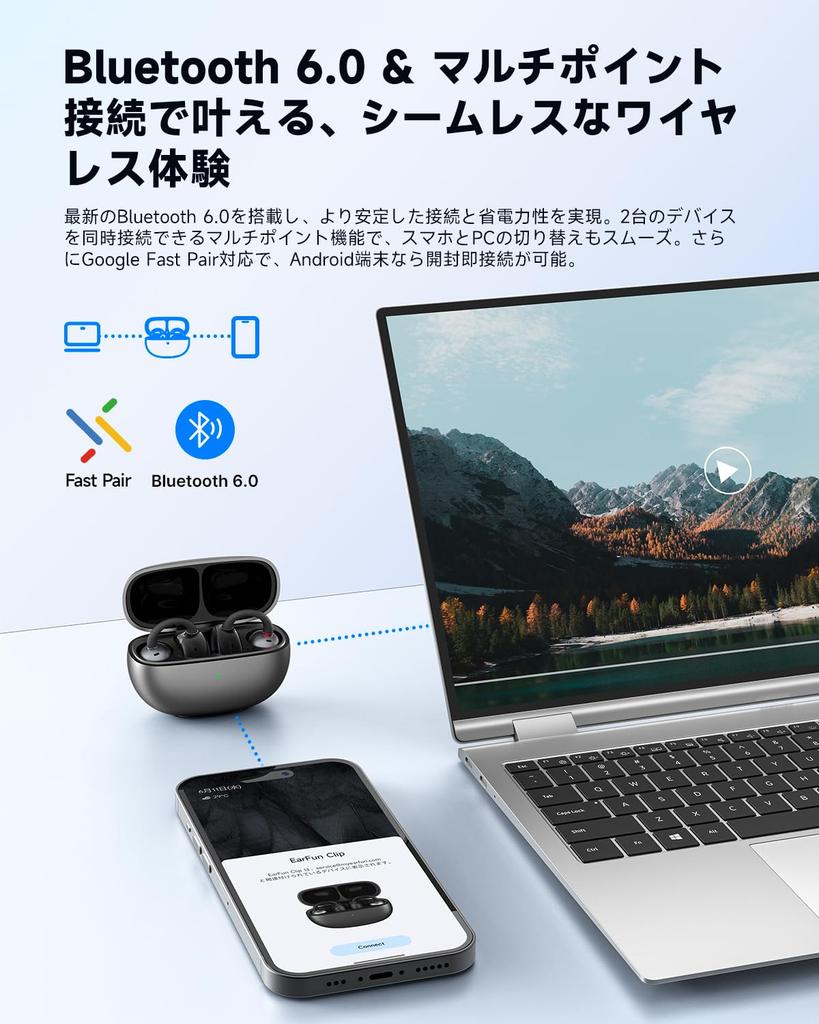 [VGP 2025 Summer Gold Award Winner] EarFun Clip Ear Cuff Earphones, Bluetooth 6.0, LDAC Compatible, Comfortable and Stable Ear Clip-on Fit, No Ear