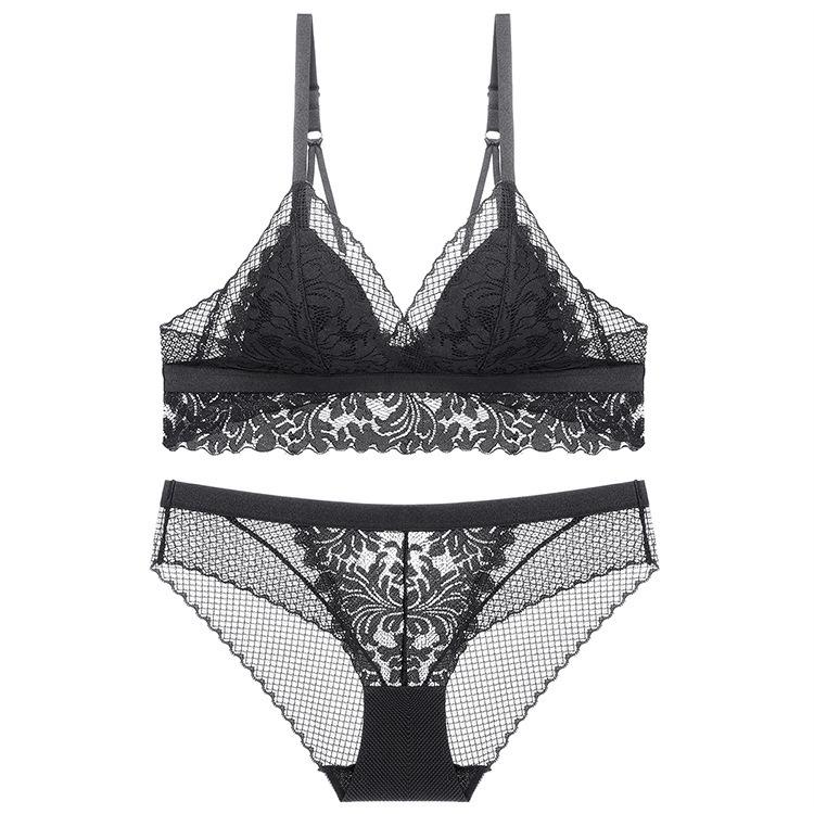 Комплект ультратонкого бесшовного треугольного бюстгальтера из французского кружева - Удобный, Дышащий, Сексуальный пуш-ап дизайн