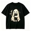 Ghost Black Cat Coffee T Shirt Vintage Retro Red Moon Bat Graphic Tee Halloween Unisex Casual Short Sleeve Pumpkin Season Tops