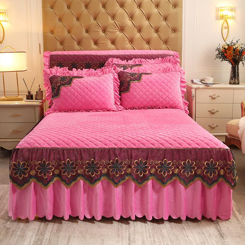 Европейское роскошное кружевное веерное покрывало для кровати, бархатное 200x220, стеганое покрывало королевского размера, юбка королевы, оборки, чехлы на изголовье