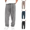 Men Sport Pants Wide Leg Drawstring Elastic Waist Pure Color Sweatpants Full