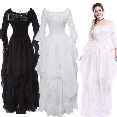 Женское бальное платье с открытыми плечами в готическом стиле с длинными рукавами-рогами Нерегулярные многослойные плиссированные эластичные узкие талии Сплошной цвет Ретро Ренессанс Вечеринка Пром Макси