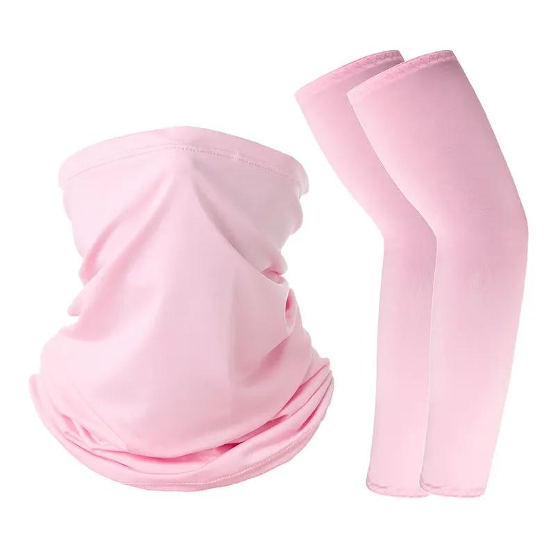 Summer Solid Ice Silk Protection Arm Sleeves Magic Scarf Set For Cycling Running Outdoor Sports Lightweight Breathable Cool Gear