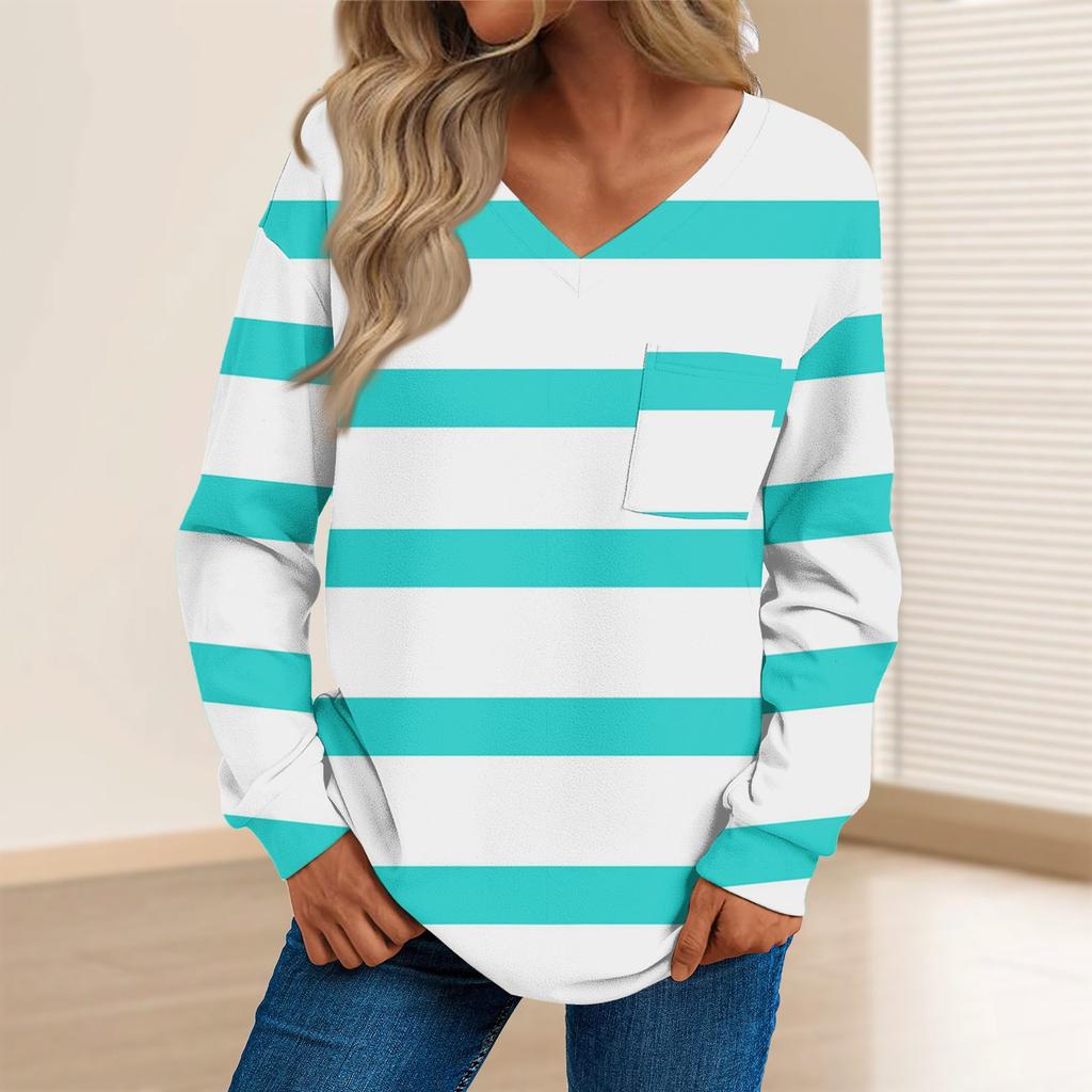 Женская мода повседневный свитер с длинным рукавом и принтом V-образным вырезом