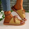 Women's Lace Up Sandals Summer Mesh Open Toe Platform Wedge Sandals Casual Thick Soled Beach Comfy Sports Sandals
