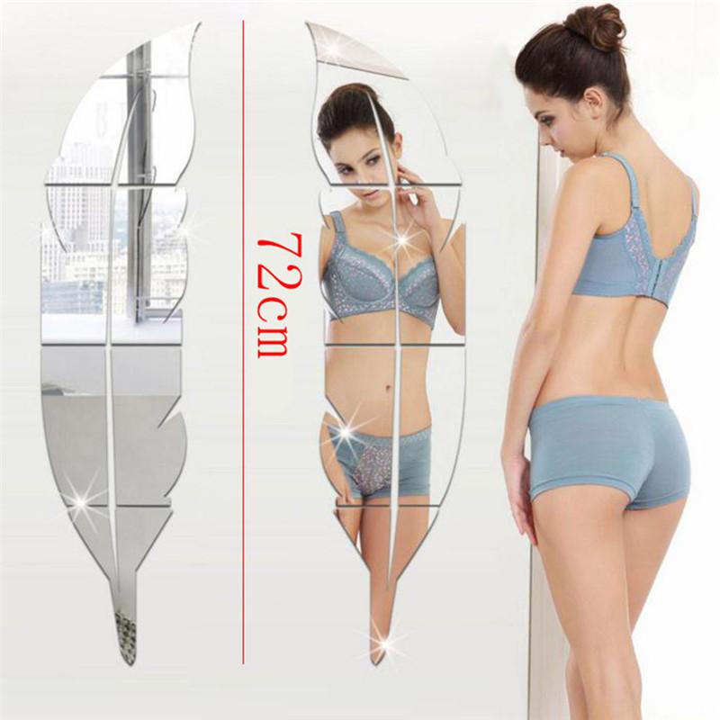 Removable 3D DIY Feather Background Mirror Wall Stickers Decal Art Vinyl Home Room Decor Acrylic Sticker Mural Wall Decoration