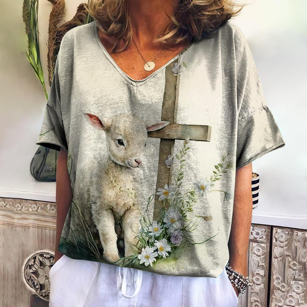 Женская футболка с принтом мультяшного кота, топ больших размеров, летняя женская трендовая одежда, модная рубашка с коротким рукавом и V-образным вырезом, Harajuku