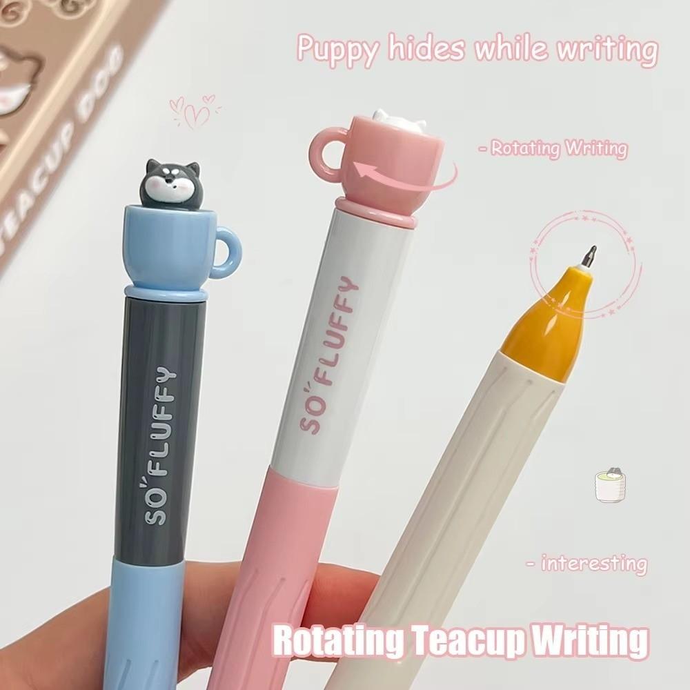4PCS 0.5mm Quick-drying Black Pen Smooth Writing Stationery Pen Cute Teacup Dog Gel Pen School
