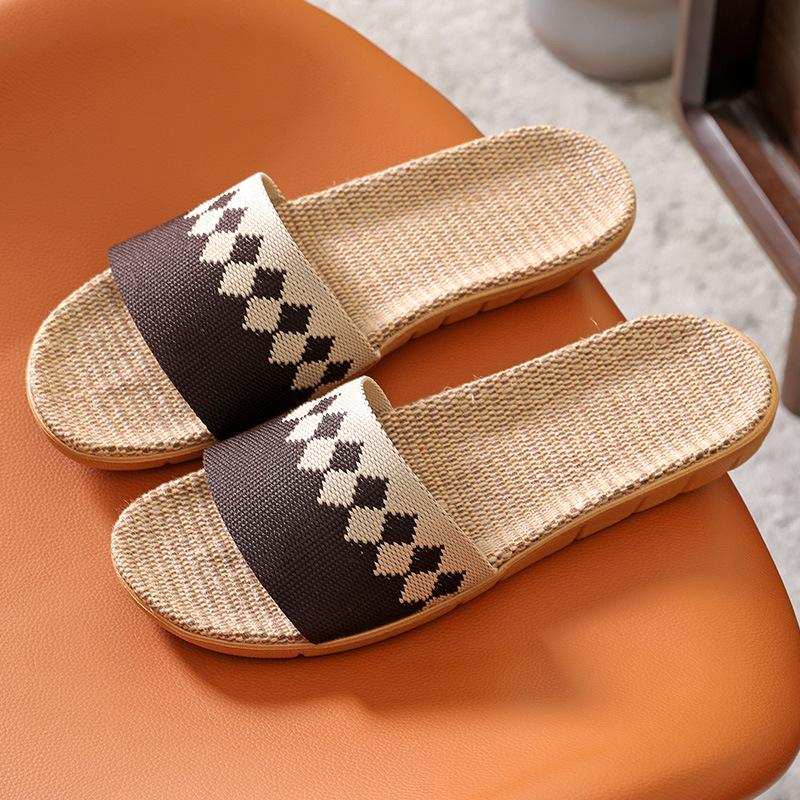 Fashion Women Men Block Linen Indoor and Outdoor Home Wooden Floor Tiles Slip Summer Four Seasons Linen Open Toe Straw Straw Slippers