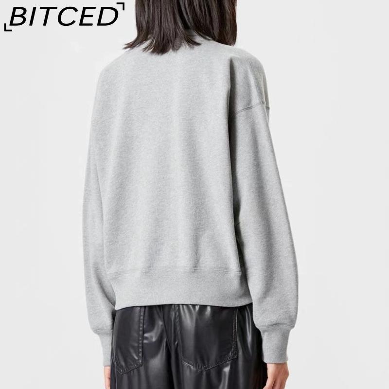 Женская осенне-зимняя хлопковая толстовка BITCED с принтом из блесток, полувысоким воротником-стойкой