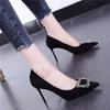 Spring Autumn New Versatile Pointed Thin High Heels Women Mid Heeled Pumps Square Buckle Elegant Black High Heels Shoes Womens
