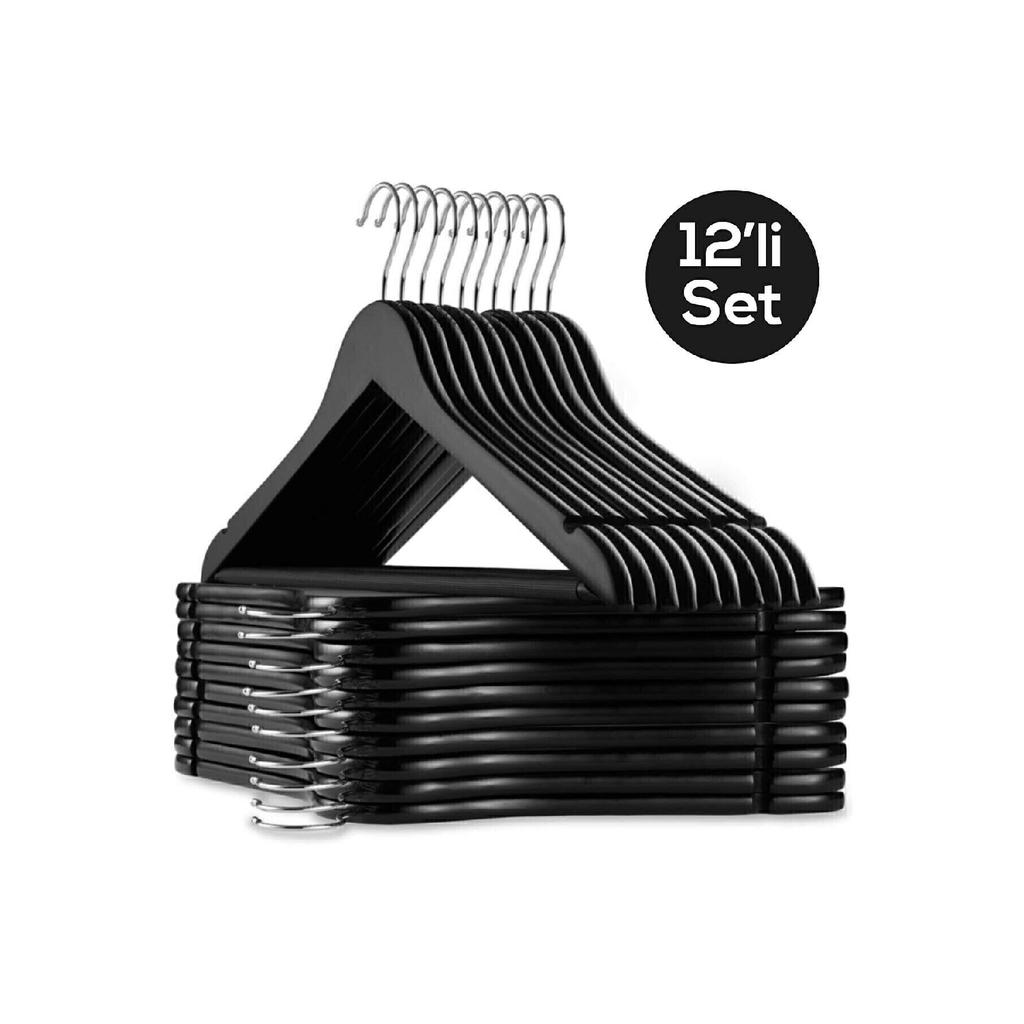 12 штук из деревянного пластика, качественные 12 шт., черные вешалки для одежды, вешалки для брюк, рубашек