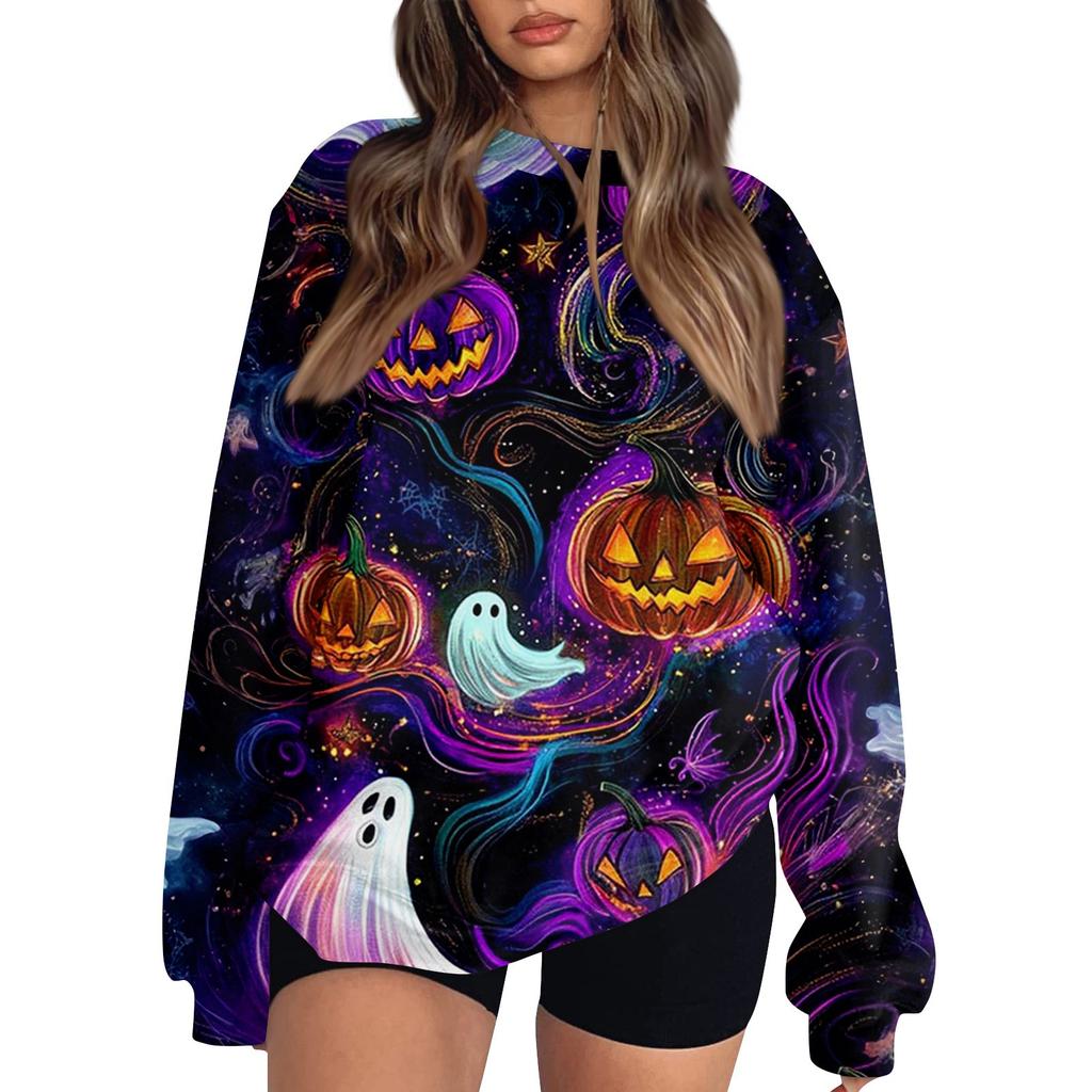 Женский модный повседневный свитшот с длинным рукавом и принтом на Хэллоуин