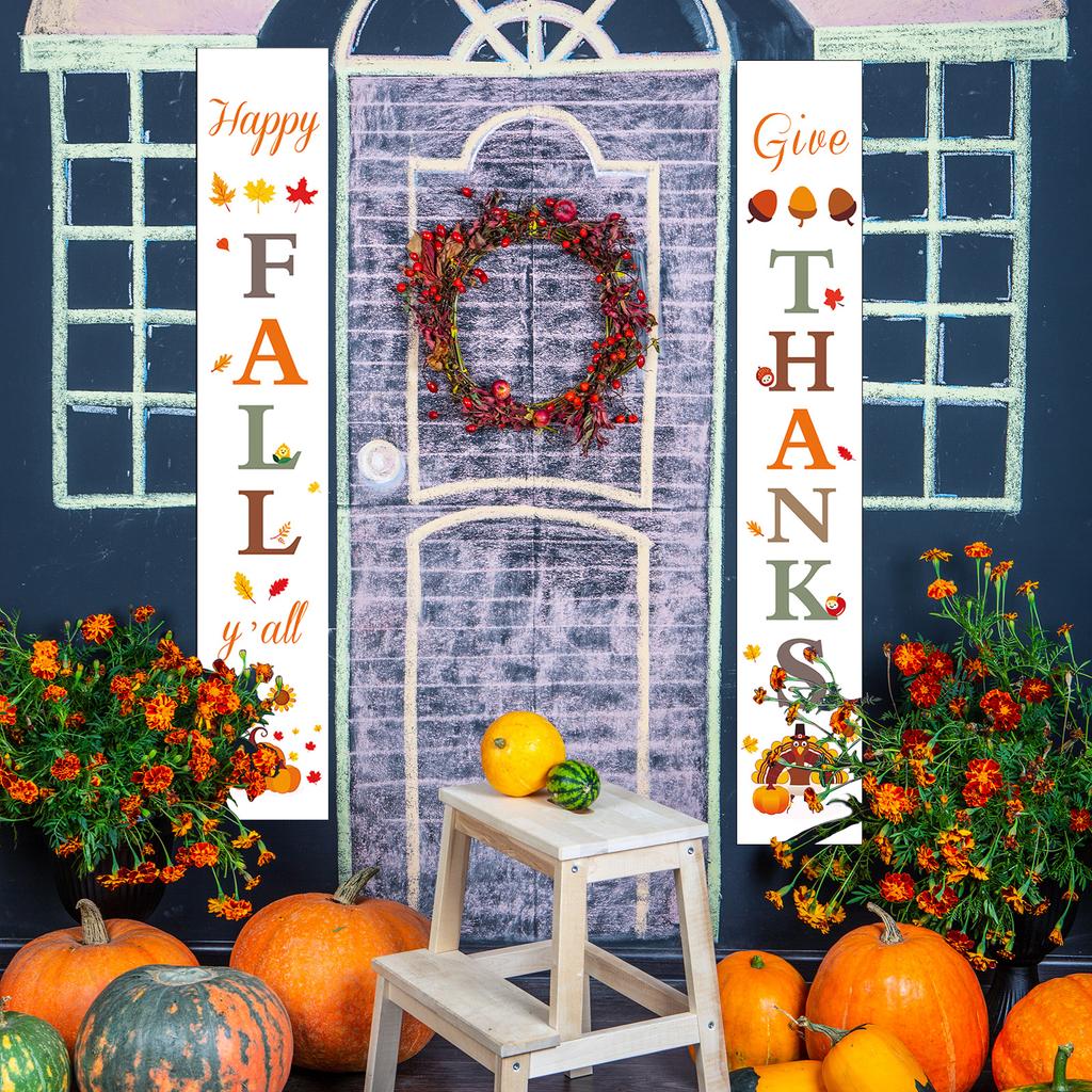 Thanksgiving Decorations For Home |Fall Decorations |Happy Fall Y'All & Give Thanks Porch Banners For Autumn Harvest Decorations