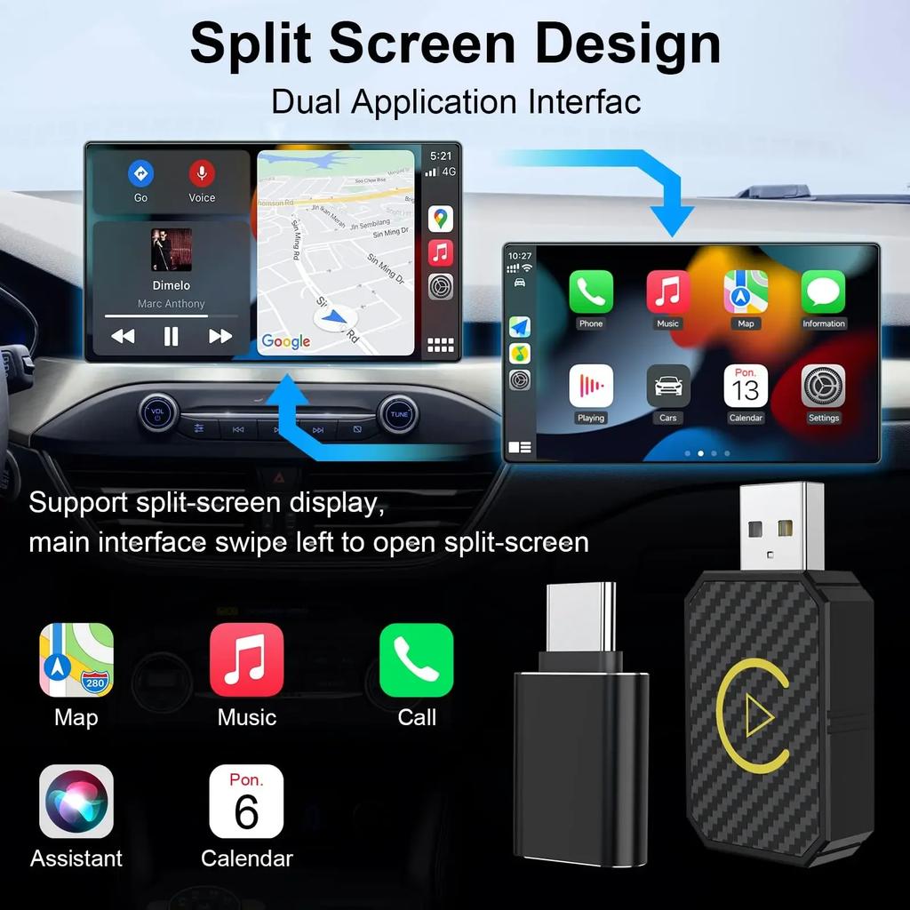 2 In 1 NEW Wireless CarPlay Android Auto Adapter USB Dongle Smart Mini Box Bluetooth Wifi Plug And Play for OEM Car Stereo