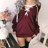 Women Sexy Lace Up Bandage Deep Off Shoulder Hoodies Long Loose Sleeve Pullover