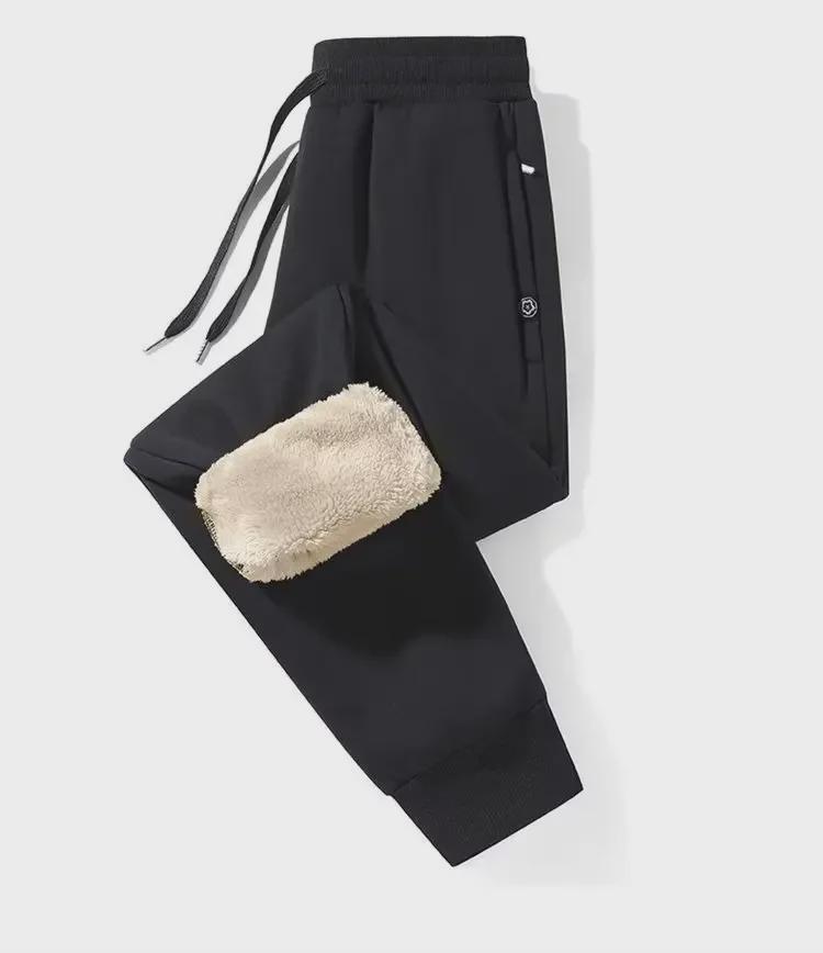 Мужские повседневные брюки из овчины - плотный бархат, карманы на молнии, свободный крой, теплые леггинсы для осени/зимы