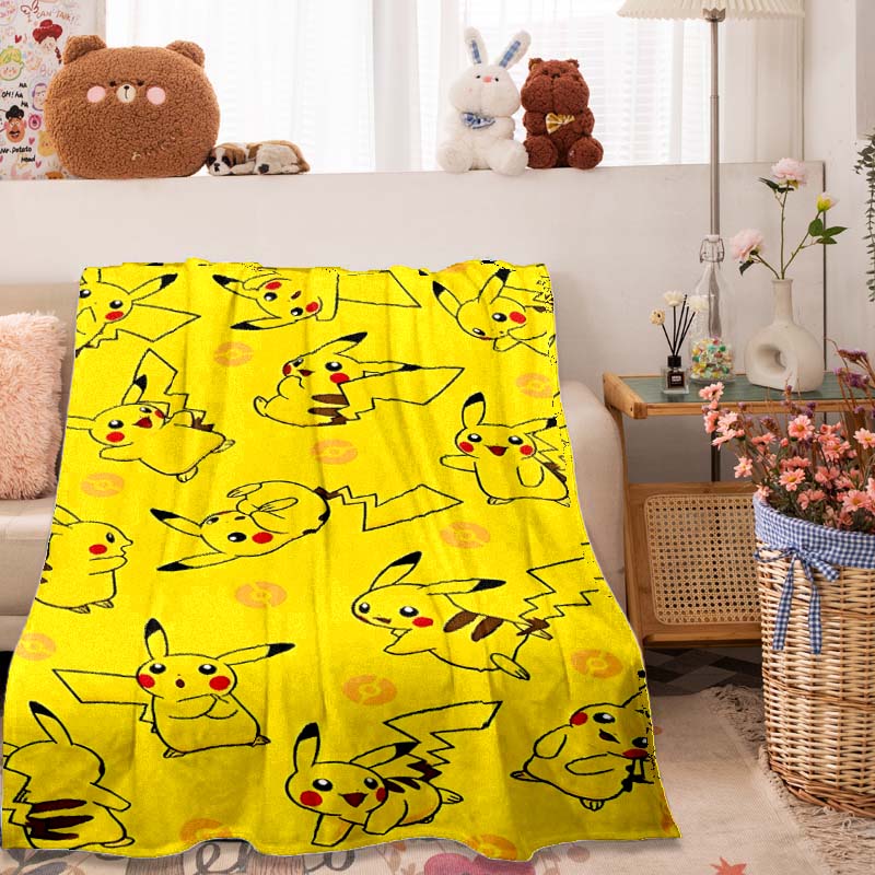 2026 New1PC Pokémon Pikachu Pattern Blanket Warm Soft Fluffy Kids and Adults Sofa Bed Throw Blanket Outdoor Travel Camping Luxur