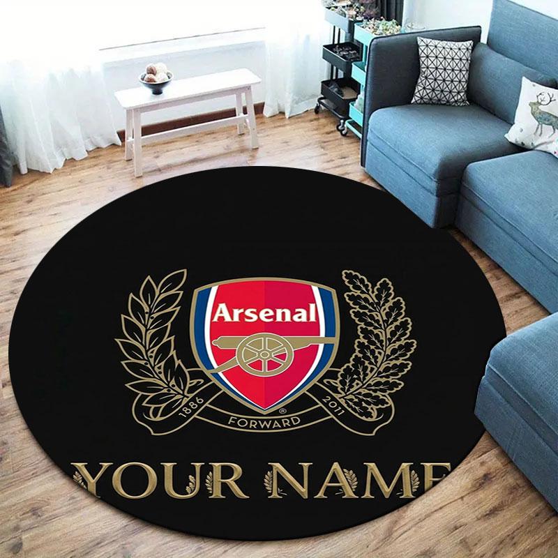 Arsenal F Custom Name Round Area Rug,Carpet Rug for Living Room Bedroom Sofa Playroom Decor,Non-slip Floor Mat