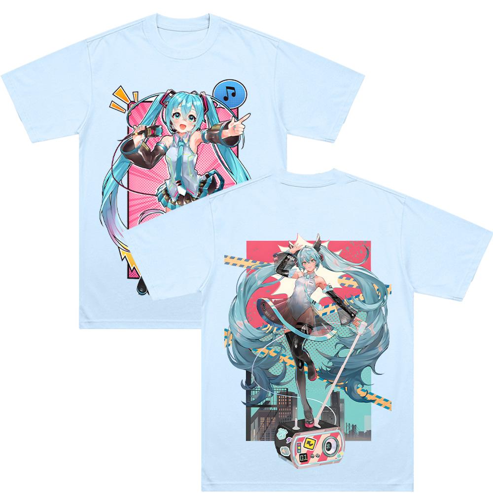 Футболка с полным принтом Hatsune Comic Miku Музыкальная Мужская Одежда Уличный Стиль Графические Футболки Харадзюку Женская Кавайная Хлопковая Удобная Футболка