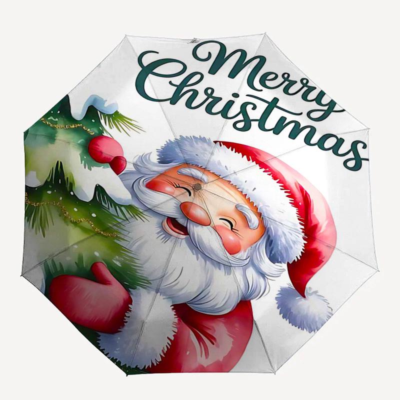 1pc Merry Christmas! Festive Santa Claus Design Automatic Folding Umbrella, Portable 3-Fold Design, 8-Bone Iron Frame Outdoor Umbrella, Perfect Gift f