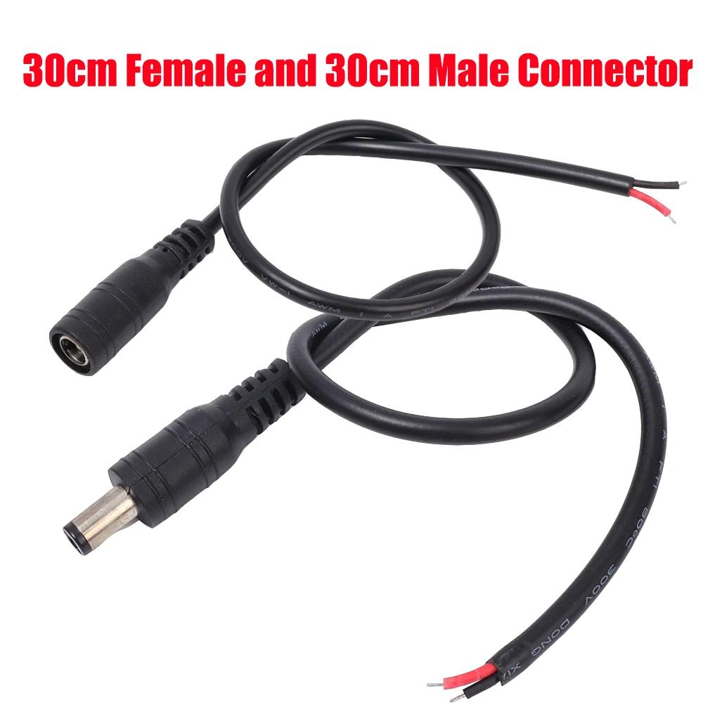 12 В соединитель постоянного тока с пигтейлом 2,1*5,5 мм, кабель с пигтейлом и штекером 30/15 см, штекерный и гнездовой, провод для светодиодной ленты CCD/CCTV-камеры