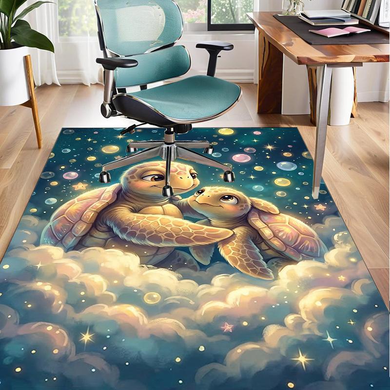 Underwater two Sea Turtles Office Rug Chair Mat, Entryway Carpet, Suitable for Front Door, Bedroom, Living Room, Desk, Holiday Gift