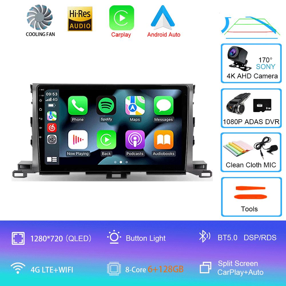 Для Toyota Highlander Kluger 3 XU50 2013 2014 - 2019 Автомобильное радио Android 14 Навигация Мультимедийный проигрыватель GPS WiFi+4G Carplay Auto