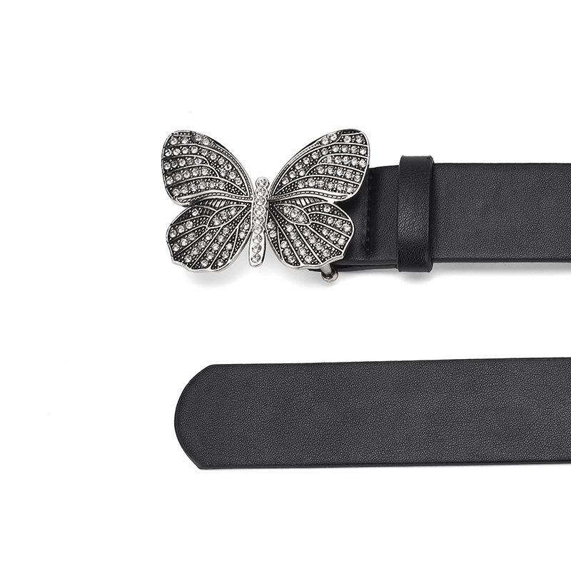 Autumn And Winter Millennial Sweet Girl Rhinestone Butterfly Buckle Women'S Belt Sweet Decorative Jeans Dress Belt Women