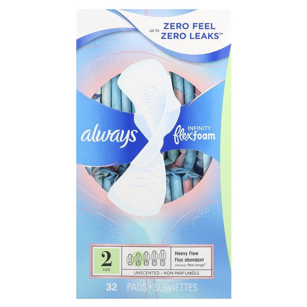 Always Infinity Flex Foam with Flexi-Wings, Size 2, Large, Unscented, 32 Pads