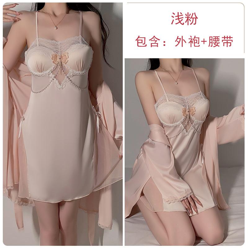 Women's Plus Size Padded Backless Cami Sleep Dress with Robe Lounge Set