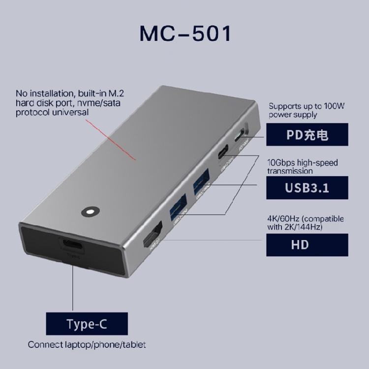Док-станция M.2 Два протокола TypeC PD100W USB3.2 10 Гбит/с HDMIсовместимый 2.0