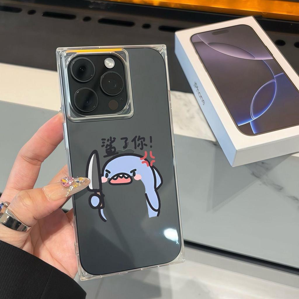 Прозрачный чехол с квадратной задней защитой для трубки для iPhone 11 14 Pro Max 12 16 ProMax 13 15 Plus, защита от кислорода, с рисунком ножа, чехол с рисунком маленького монстра