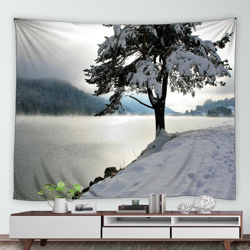 Зимний лес, снежный принт, гобелен с узором, домашняя спальня, гостиная, декор стен общежития, тканевый гобелен