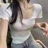 White Lace Short-Sleeve Summer T-Shirt for Girls - Slimming, Casual, and Fashionable