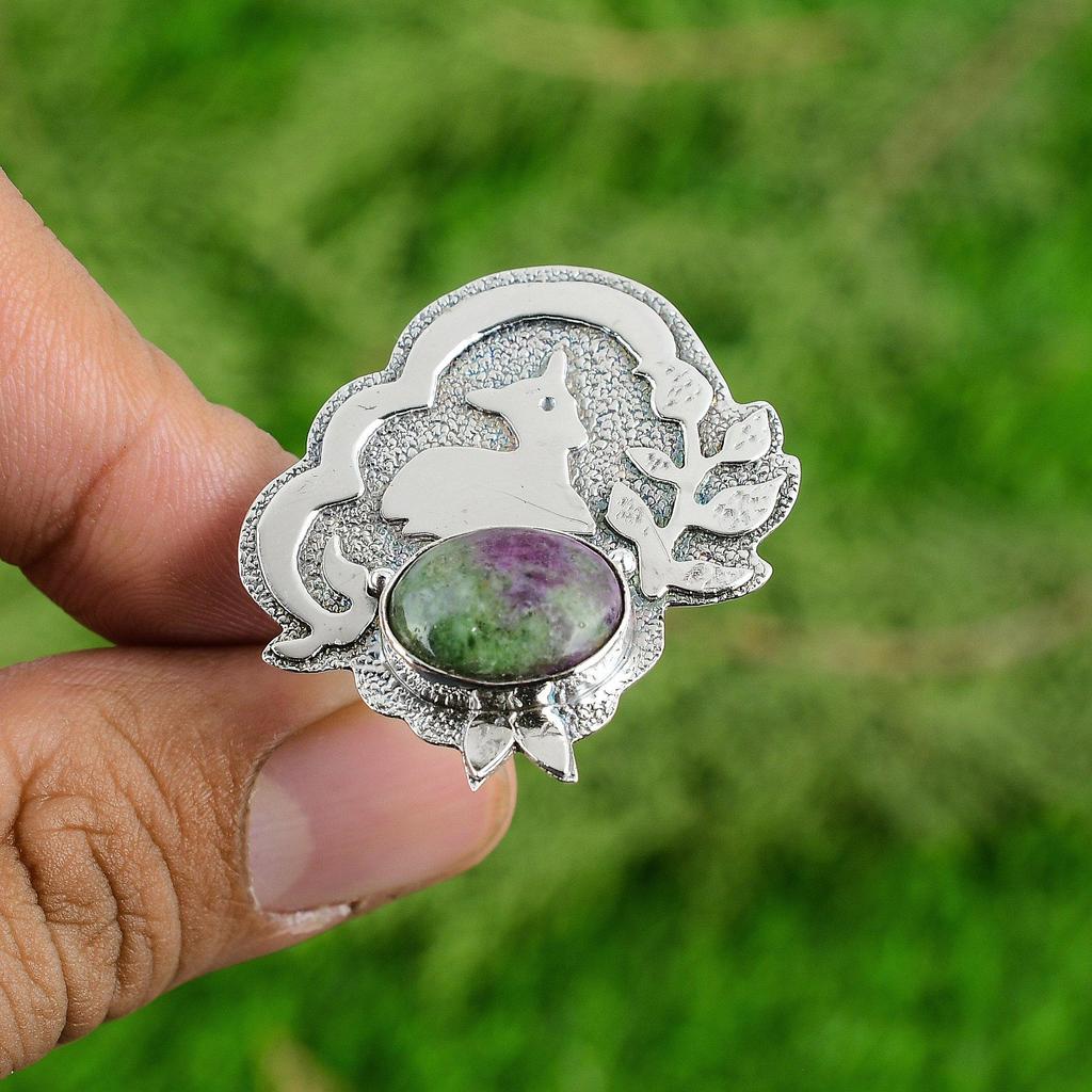 Mothers day Sale Natural Ruby Zoisite 925 Sterling Silver Promise Solitaire Ring